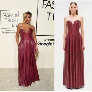 SIMKHAI Carrington Bustier Lambskin Gown In Cranberry ASO Taraji Size XS RUNWAY.